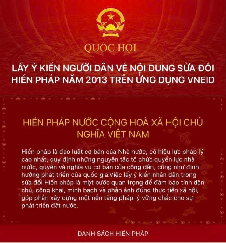 Hướng dẫn thực hiện góp ý sửa đổi, bổ sung một số điều của Hiến pháp trên VNeID